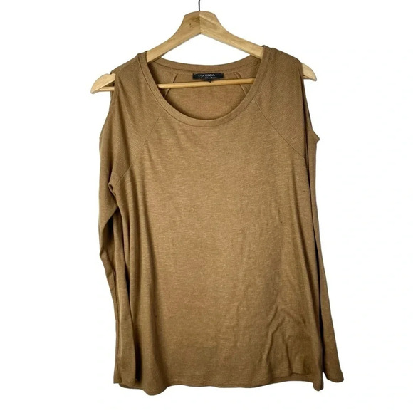 Lisa Rinna Camel Brown Cold Shoulder Long Sleeve S - Picture 1 of 4